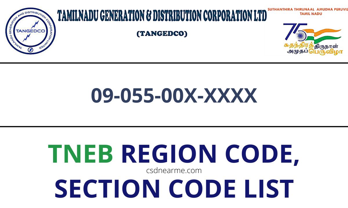 TNEB Chennai South – Region Code, Section Code List 